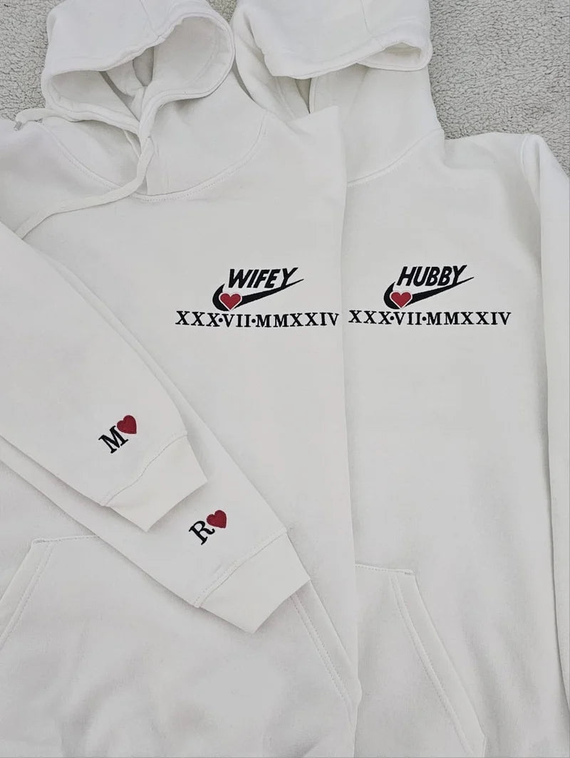 Hubby/Wifey Hoodies with Roman Numerals and Each others Initials