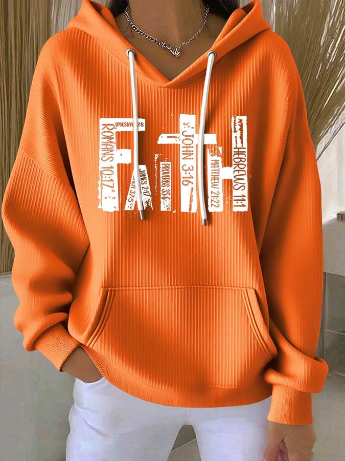Women's Faith Print Casual Hooded Sweatshirt