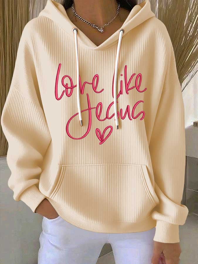 Women's Love Jesus Print Casual Hoodie