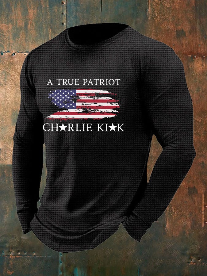 Men's Freedom American Flag Print Waffle T-shirt