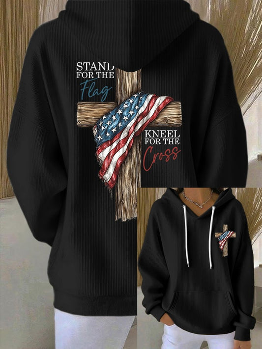 Women's Stand for the Flag, Kneel for the Cross Print Casual Hoodie Sweatshirt