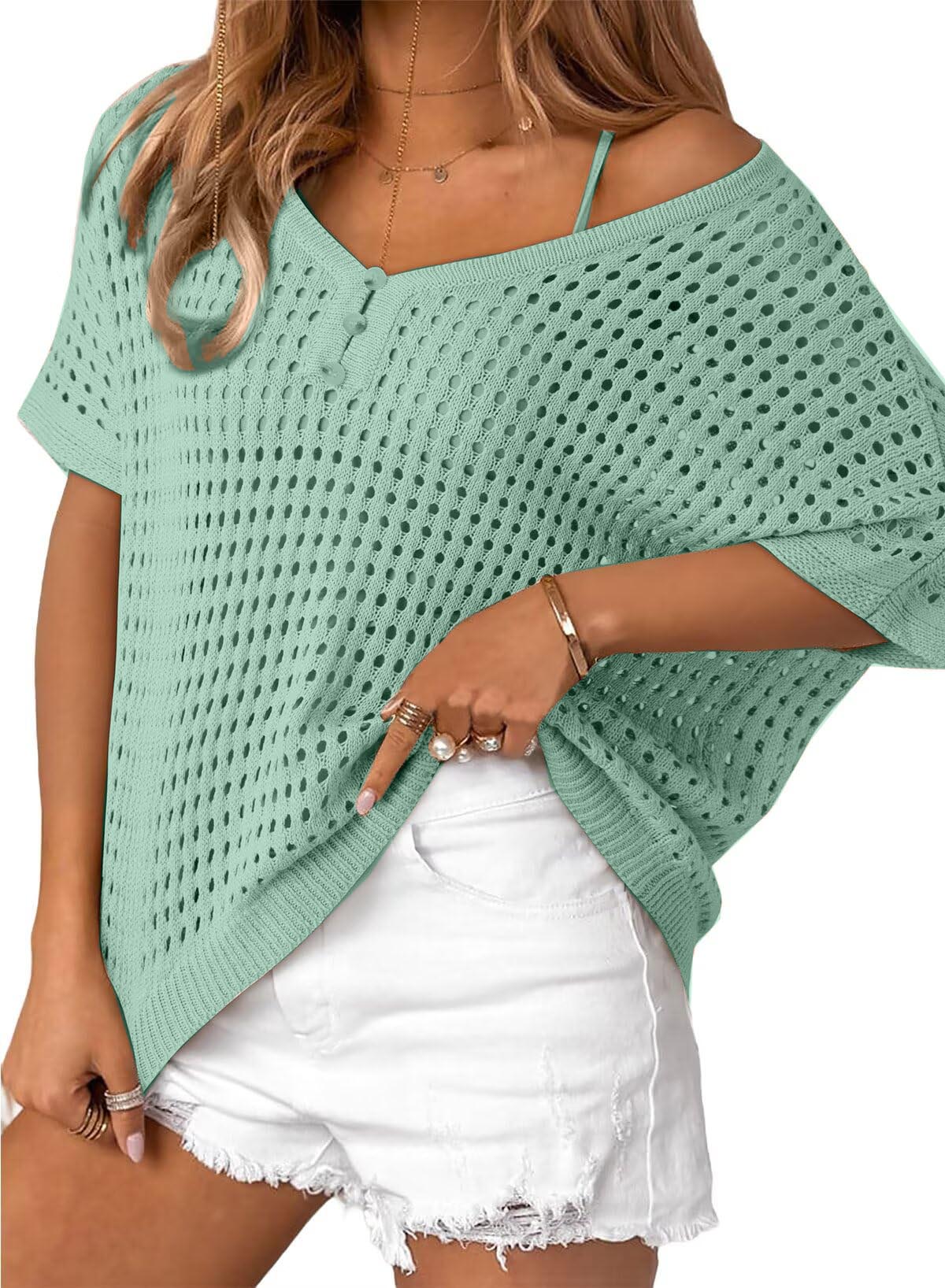 Women's Summer Hollow Out Crochet Knit Tops Beach Coverup (Buy 2 Free Shipping)