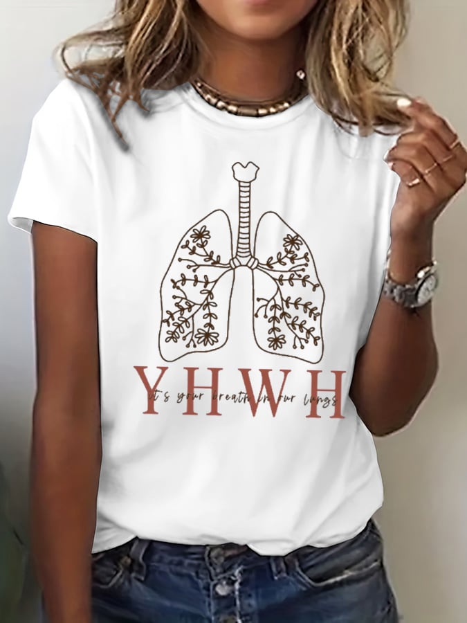 Women's YHWH IT'S YOUR BREATH IN OUR LUNGS Printed Casual T-shirt