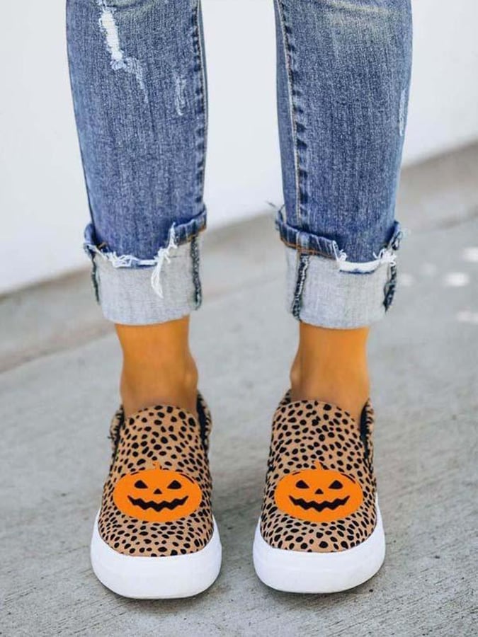 Women's Halloween Leopard Pumpkin casual shoes