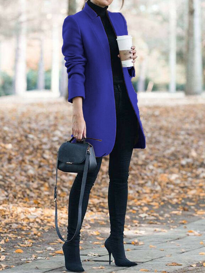 Casual Solid Color Long Sleeve Woolen Coat