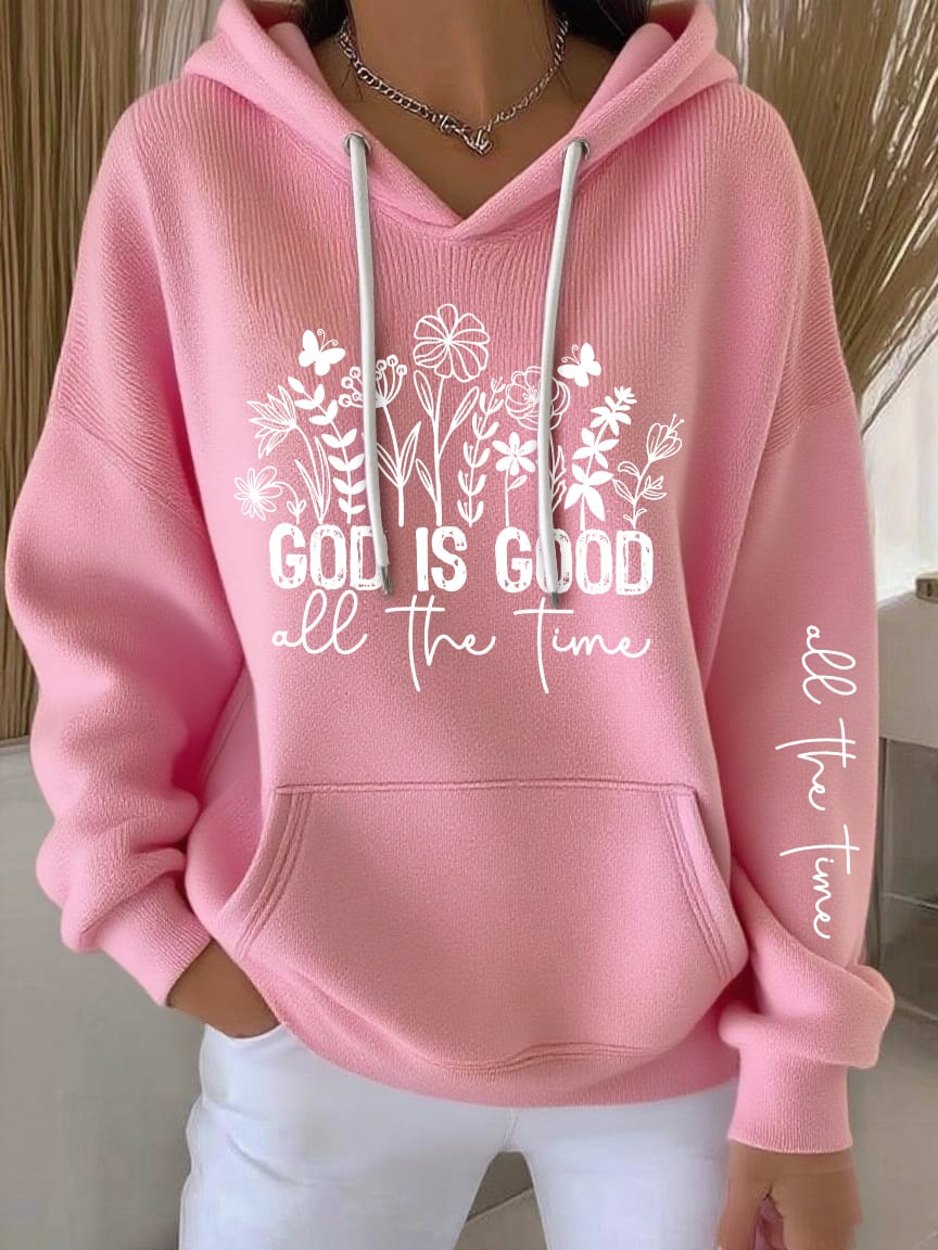 Women's God Is Good All The Time Print Casual Hooded Sweatshirt