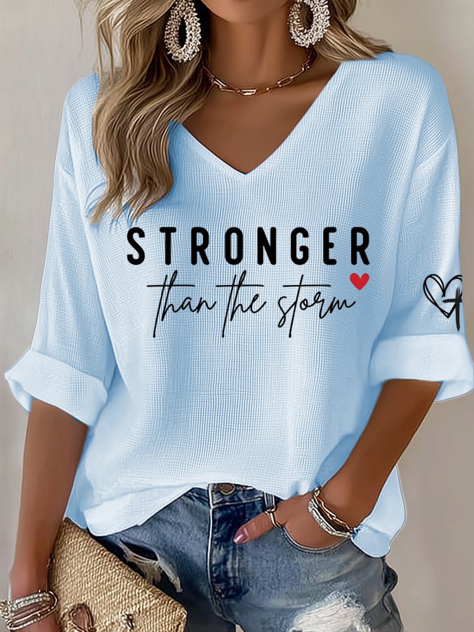 Women's Stronger Than The Storm Print Waffle T-shirt