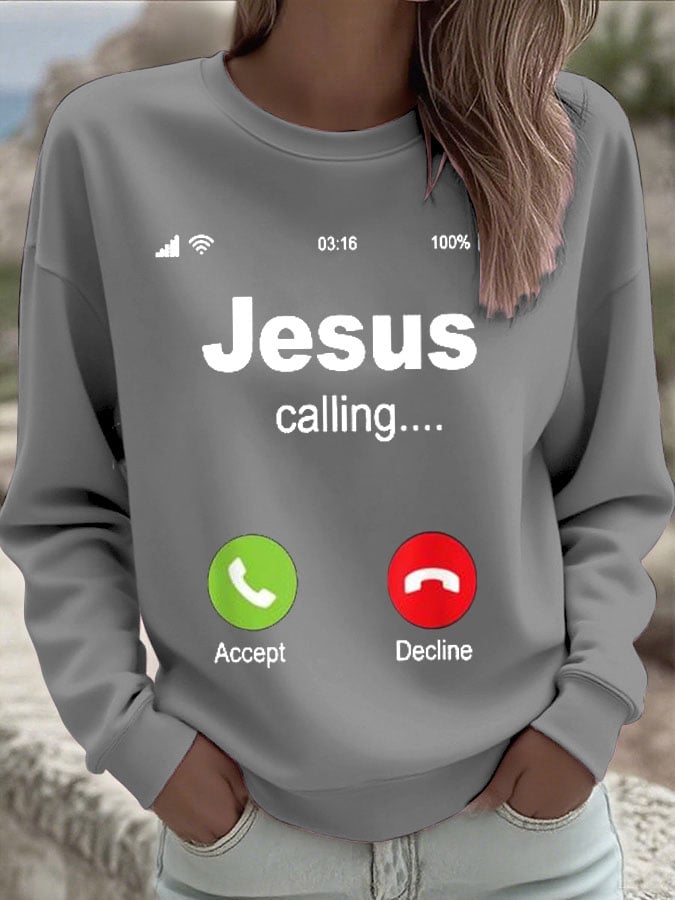 Women's Retro Jesus Calling Print Casual Sweatshirt