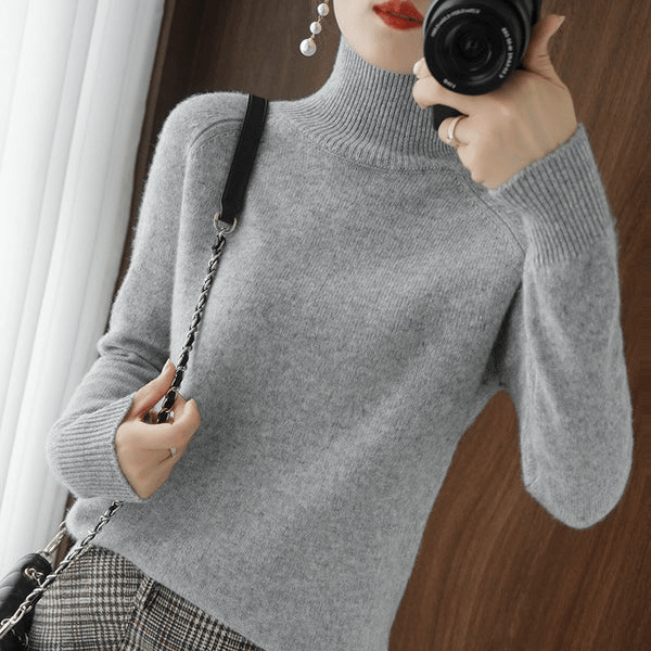 Women'S Solid Turtleneck Cashmere Knit Sweater