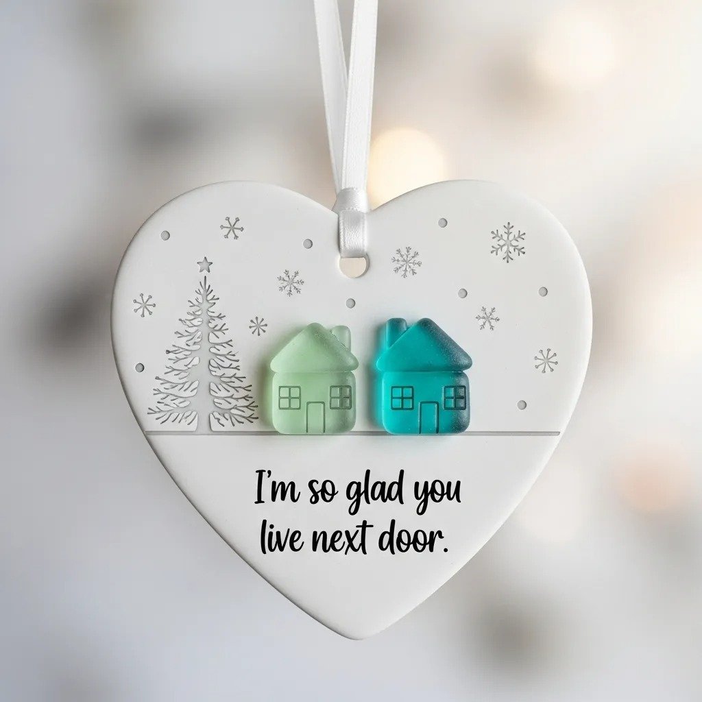 🏠💝"I'm so glad you live next door" Christmas Heart-shaped Ornament