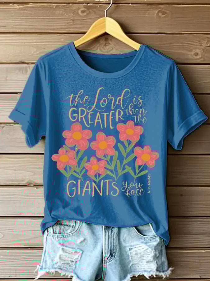 Women's The Lord Is Greater 1 John 4:4 Print Short Sleeve T-Shirt