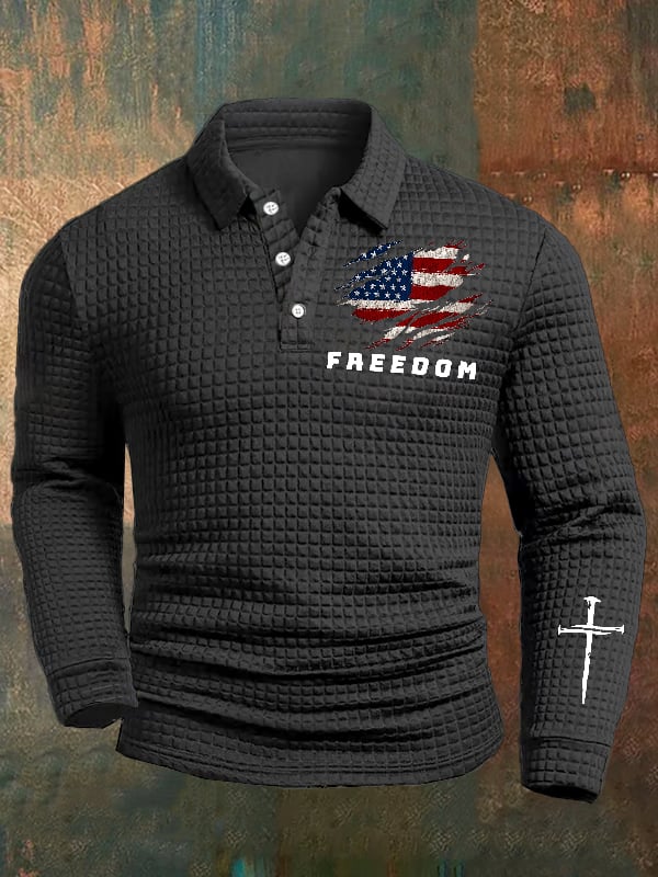 Men's Freedom American Flag Print Casual Square fabric Polo Shirt