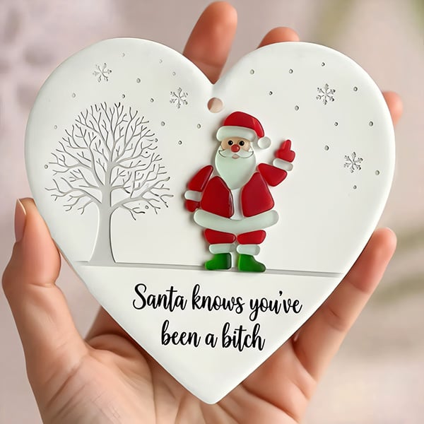 🎅👆🏻Santa Claus Middle Finger Sea Glass Friendship Decoration(❤100% Hand-carved)