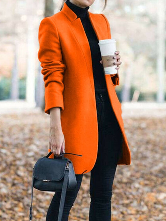 Casual Solid Color Long Sleeve Woolen Coat