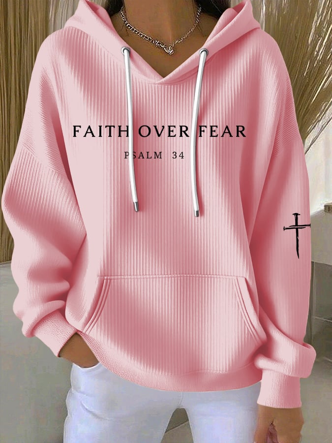 Women's Faith Over Fear Print Casual Hoodie