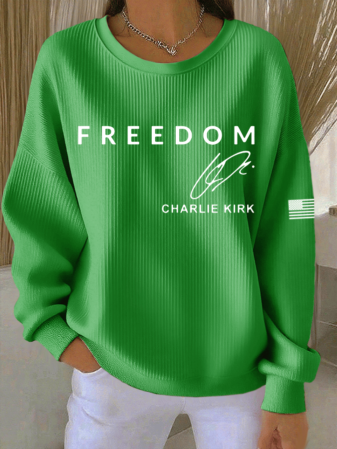 Women's Freedom Print Knitted Crew Neck Long Sleeve Top
