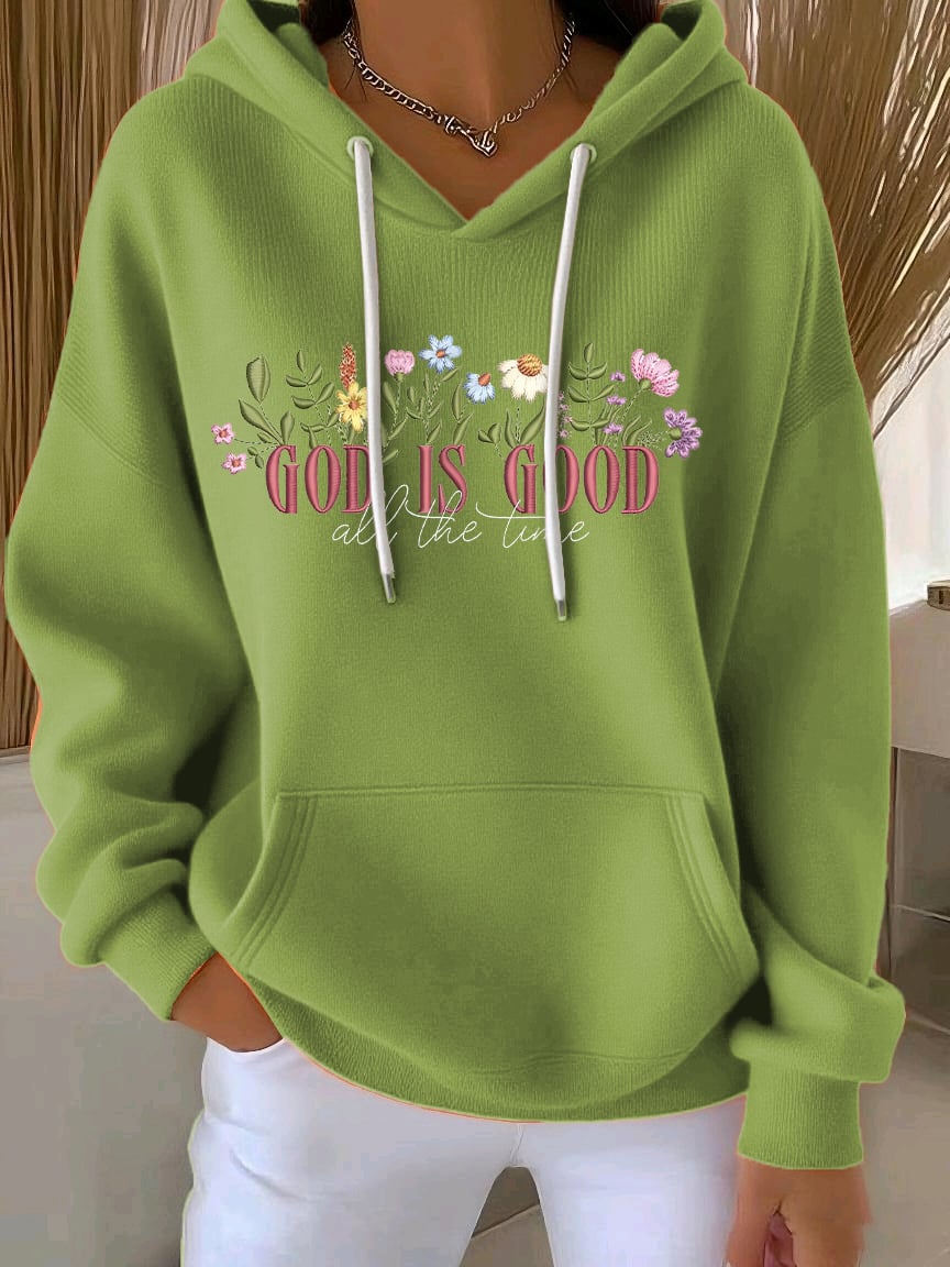 Women's God Is Good All The Time Print Casual Hooded Sweatshirt