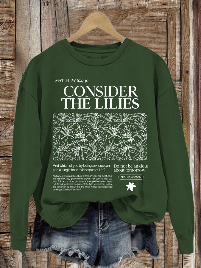 Women's Fall Consider Lily Christ Scripture Print Casual Top