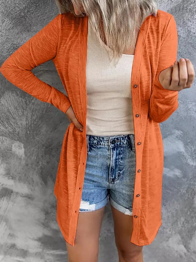 Women's Autumn and Winter Pumpkin Color Button Cardigan