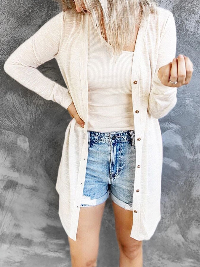 Casual Solid Color Long Sleeve Cardigan