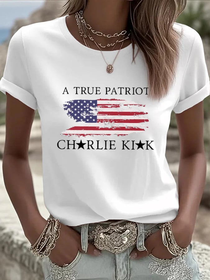 Women's Freedom American Flag Print  Casual T-shirt