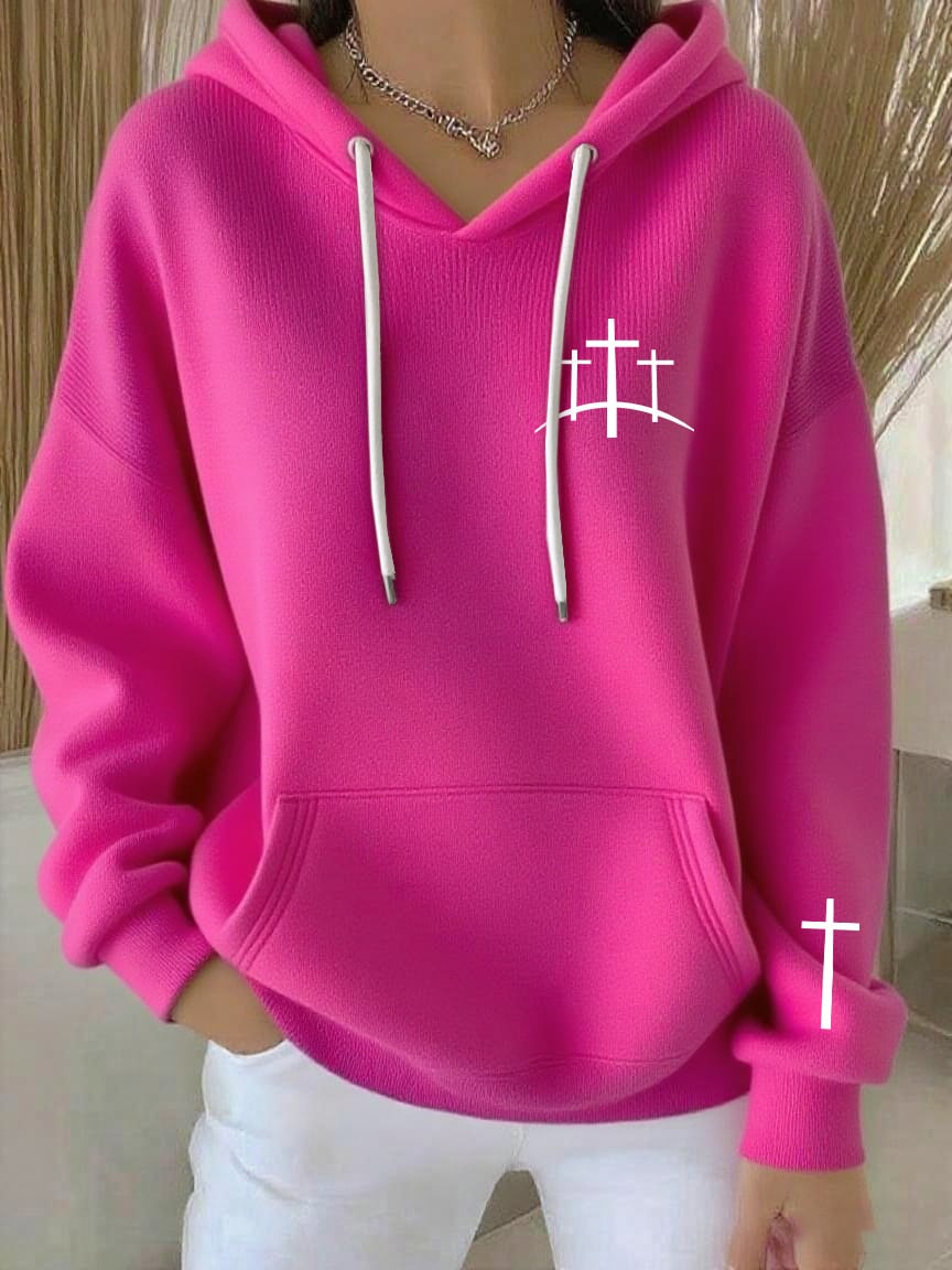 Women's Retro Faith Print Casual Hooded Sweatshirt