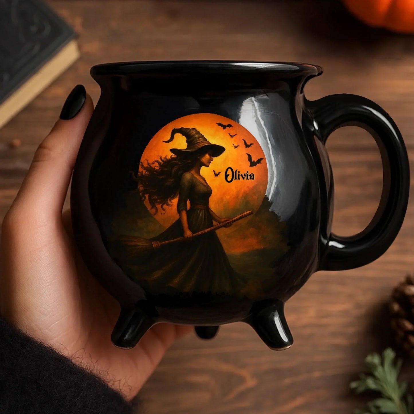 Custom Witch Cauldron Coffee Mug - Personalized Halloween Witchy Gifts For Besties, Sisters, BFF, Family, Yourself - Witching You A Wicked Brew