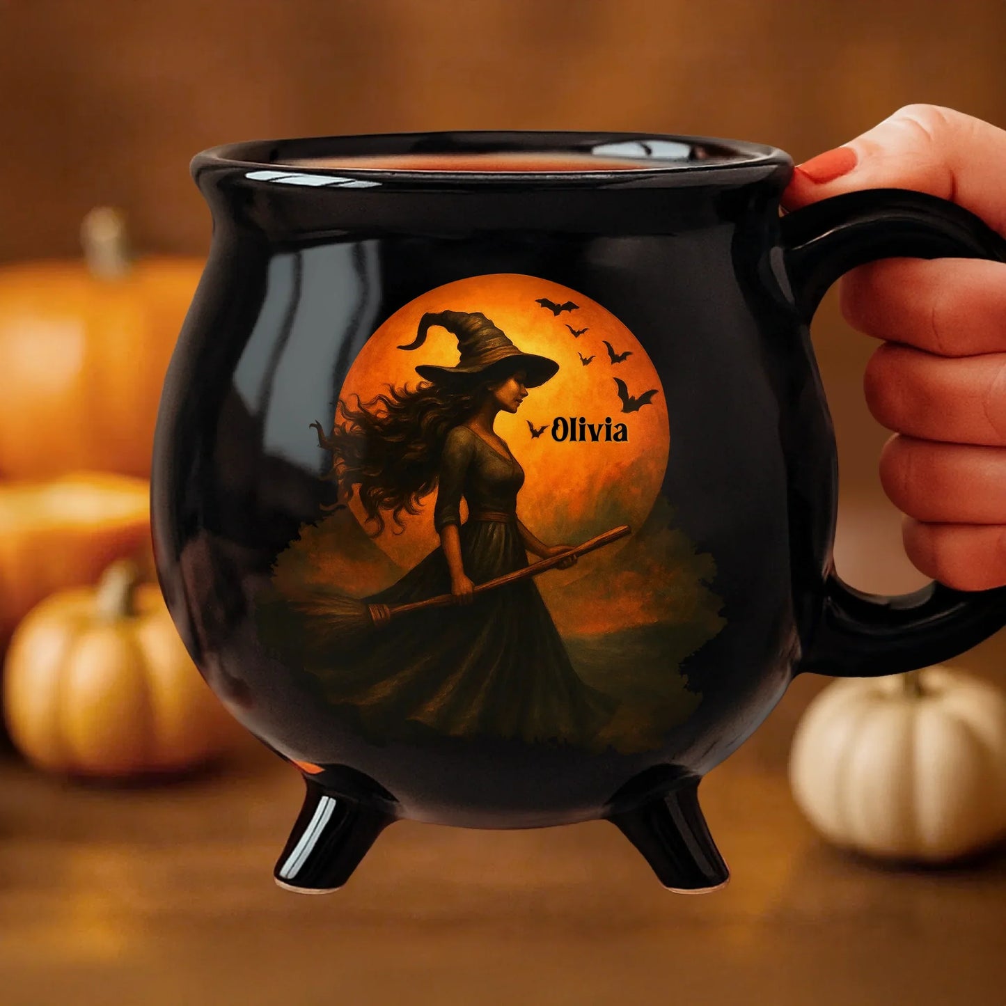 Custom Witch Cauldron Coffee Mug - Personalized Halloween Witchy Gifts For Besties, Sisters, BFF, Family, Yourself - Witching You A Wicked Brew