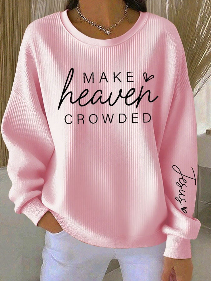 Women's Faith Print Knitted Crew Neck Long Sleeve Top