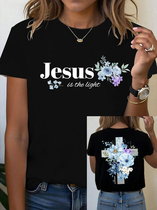 Women's Faith Jesus Is The Light Printed Casual T-shirt