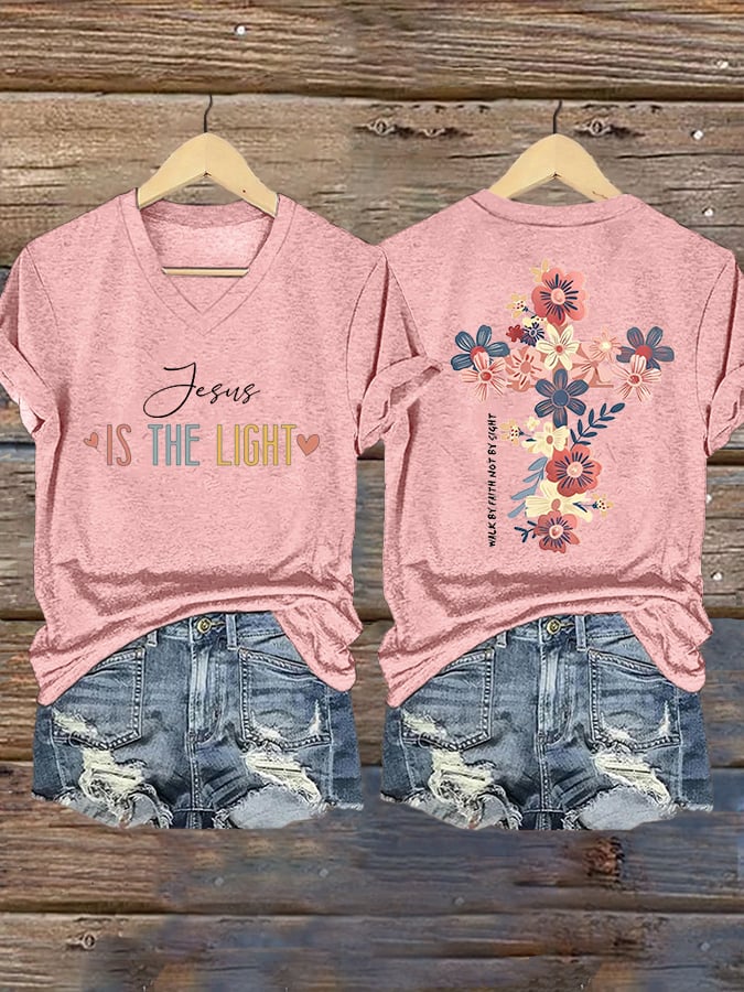 Women's Walking By Faith Tripping Constantly Print T-Shirt