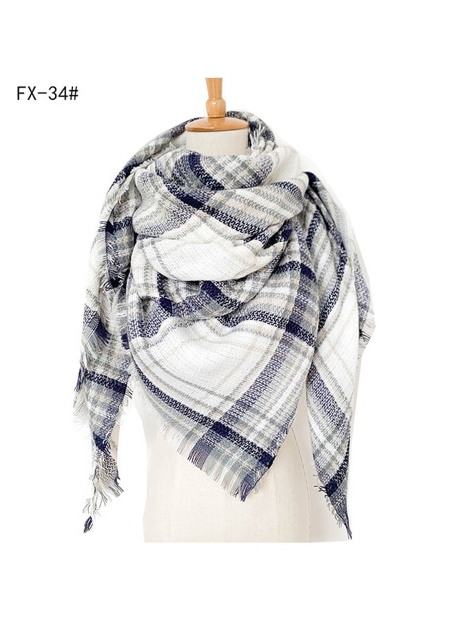 Imitation Cashmere Oversized Double-Sided Colorful Plaid Square Scarf