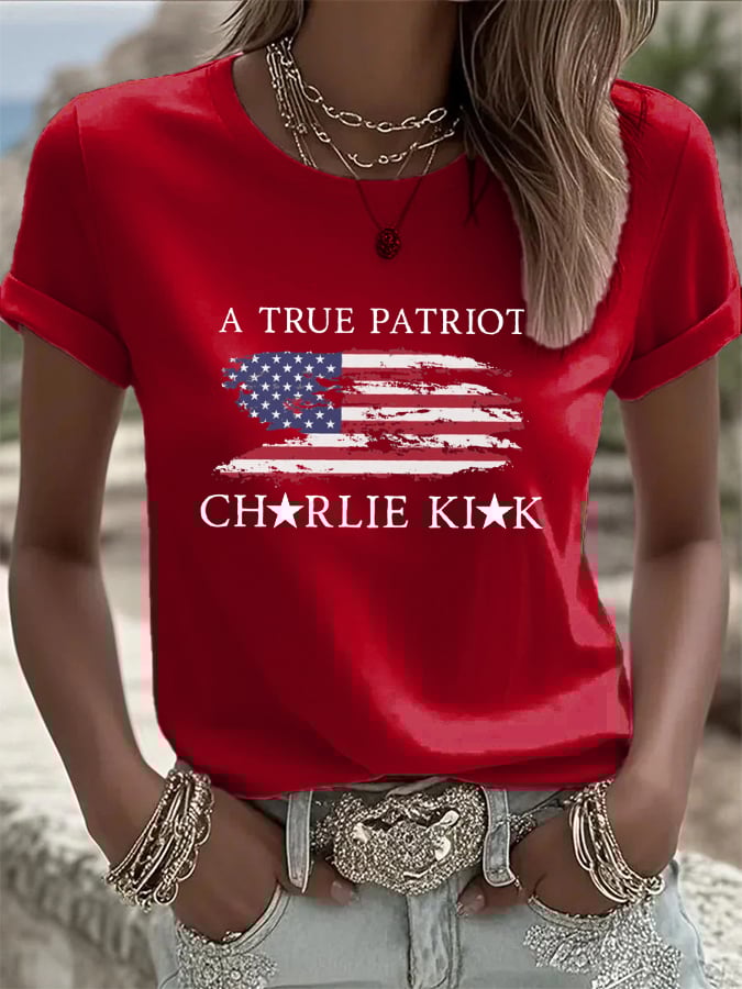 Women's Freedom American Flag Print  Casual T-shirt