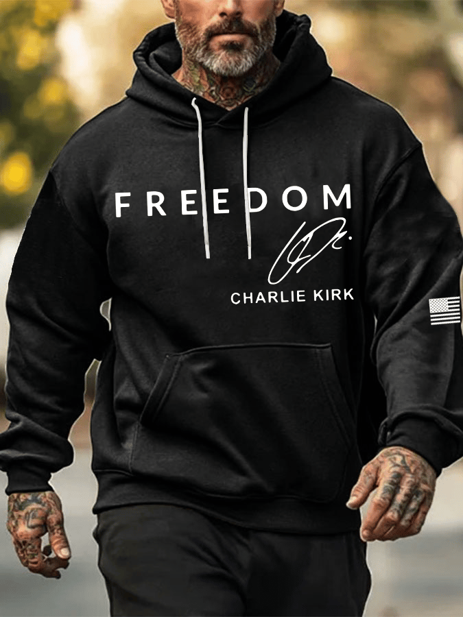 Men's Freedom Print Long Sleeve Hoodie