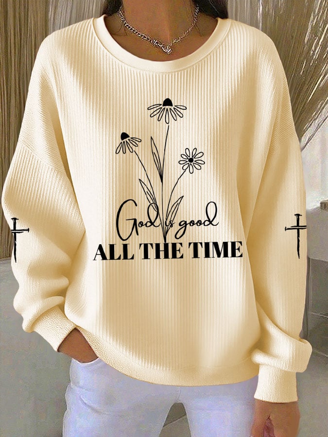 Women's Faith Print Knit Crew Neck Long Sleeve Top