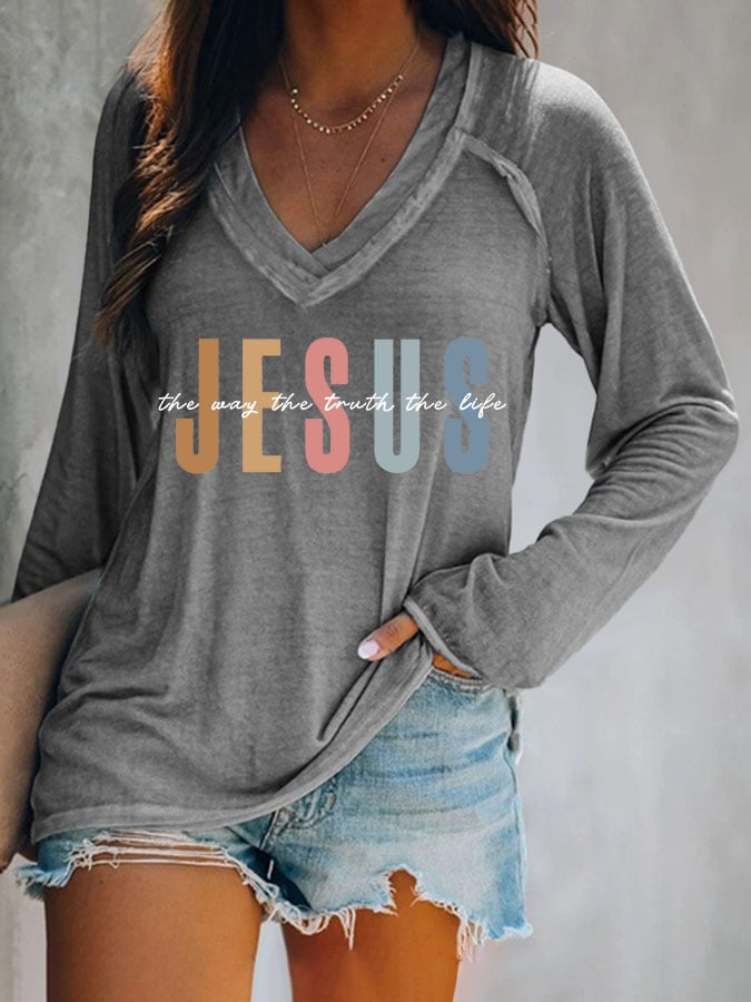 Women's Jesus The Way The Truth The Life Printed Long Sleeve T-Shirt