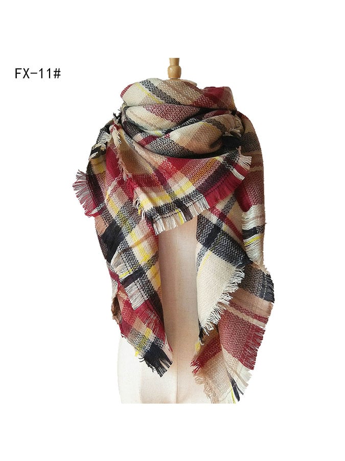 Imitation Cashmere Oversized Double-Sided Colorful Plaid Square Scarf