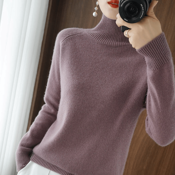 Women'S Solid Turtleneck Cashmere Knit Sweater