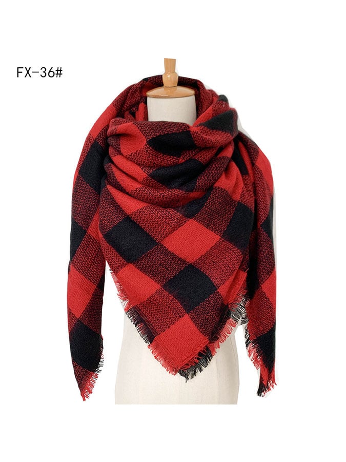Imitation Cashmere Oversized Double-Sided Colorful Plaid Square Scarf