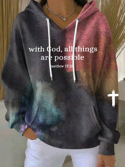 Women's With God All ThingsAre Possible Contrasting Print Casual Sweatshirt