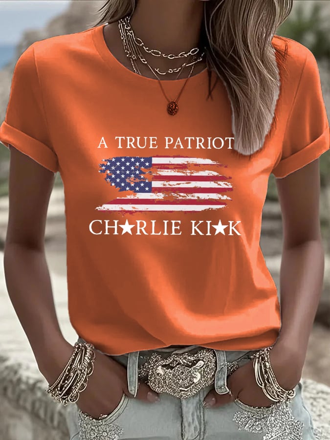 Women's Freedom American Flag Print  Casual T-shirt