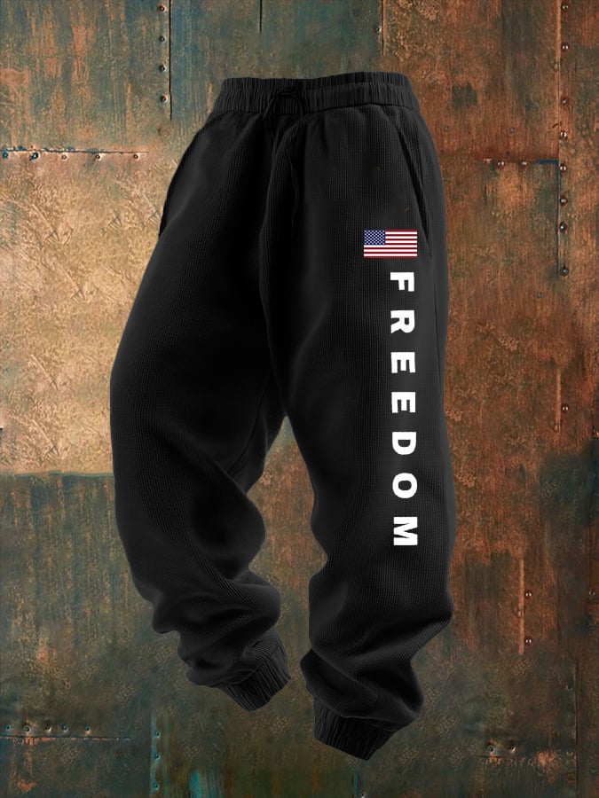 Men's Freedom Print Textured Casual Loose Sweatpants