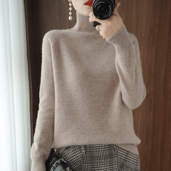 Women'S Solid Turtleneck Cashmere Knit Sweater