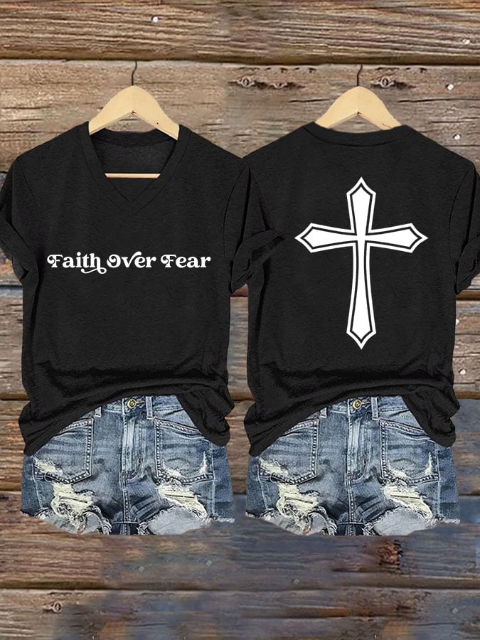 Women's Faith Over Fear Printed Casual T-shirt