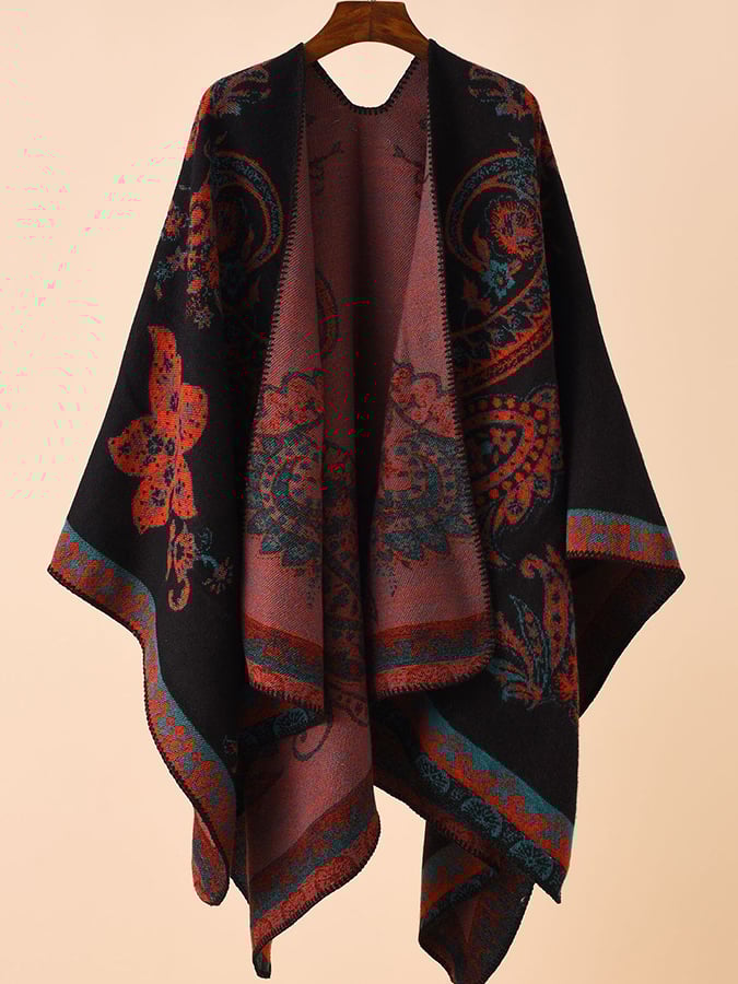 Women's Fashion Retro Contrast Color Faux Cashmere Shawl