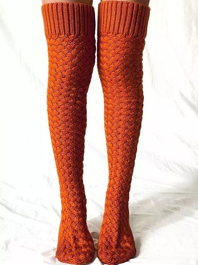 Solid Color Over-The-Knee Cotton Socks