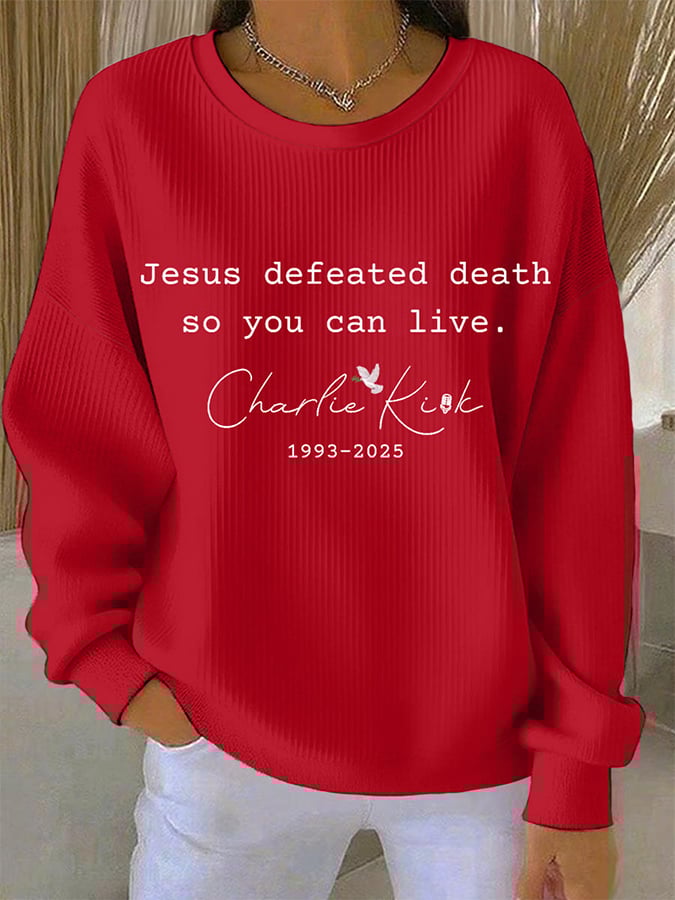 Women's Jesus Defeated Death So You Can Live Print Casual Sweatshirt