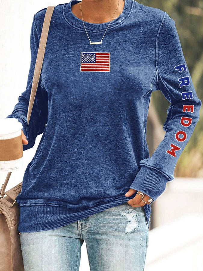 Women's Freedom Print Round Neck Sweatshirt