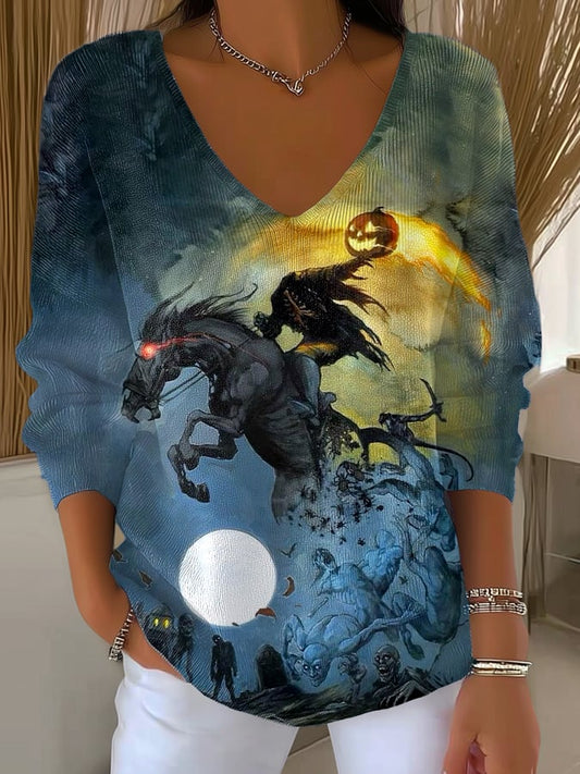 Women's casual Halloween head-breaking knitted long-sleeved bottoming shirt