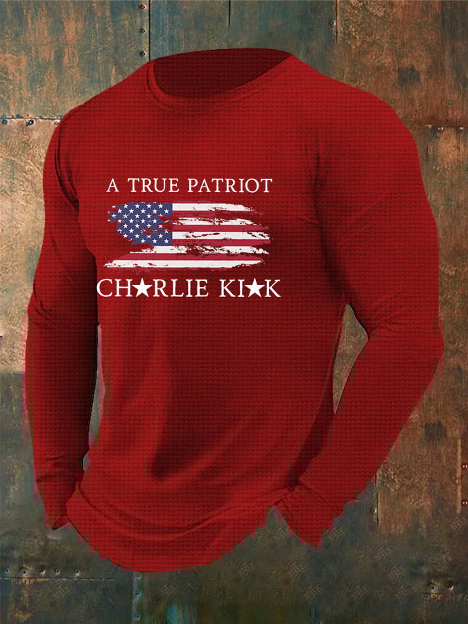 Men's Freedom American Flag Print Waffle T-shirt